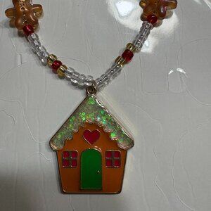 Festive Adorable Gingerbread House Necklace